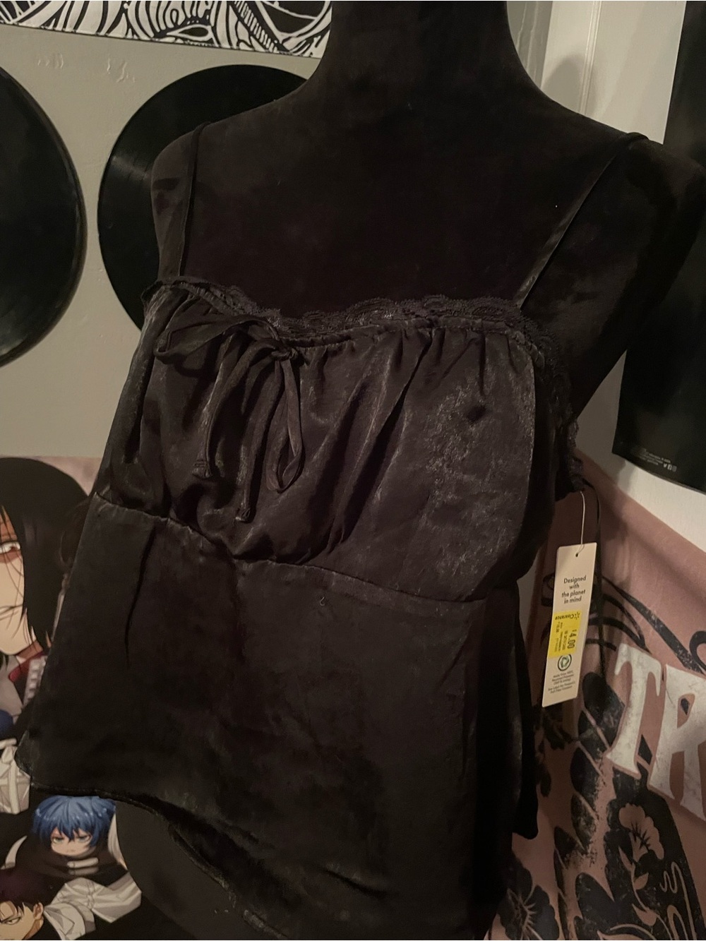 No Boundaries Black Satin Lace-Trim Camisole